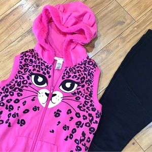 Cat kitten cheetah animal coat vest jacket and black leggings girl